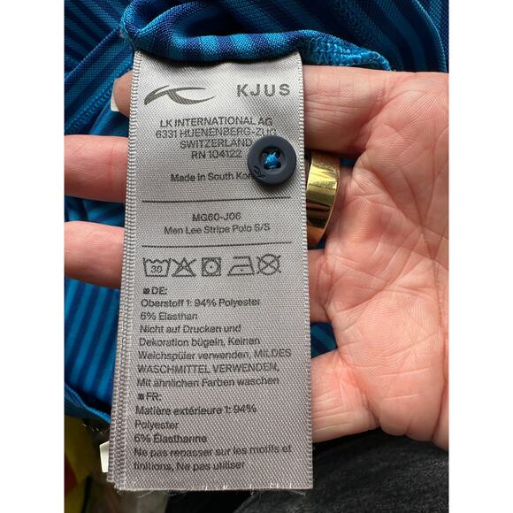 KJUS Polo Golf Shirt Medium Blue Striped Short Sleeve UPF30+ L / 52 - Picture 10 of 12